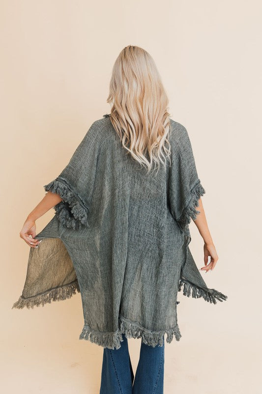 Sunbleached Cotton Fringe Ruffle Open Front Kimono