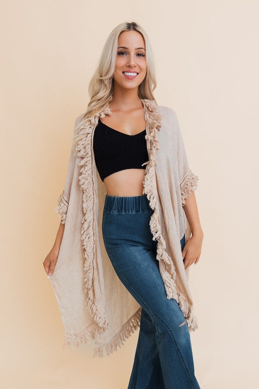 Sunbleached Cotton Fringe Ruffle Open Front Kimono