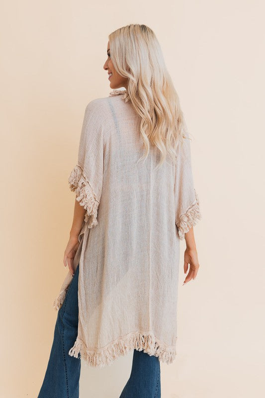 Sunbleached Cotton Fringe Ruffle Open Front Kimono