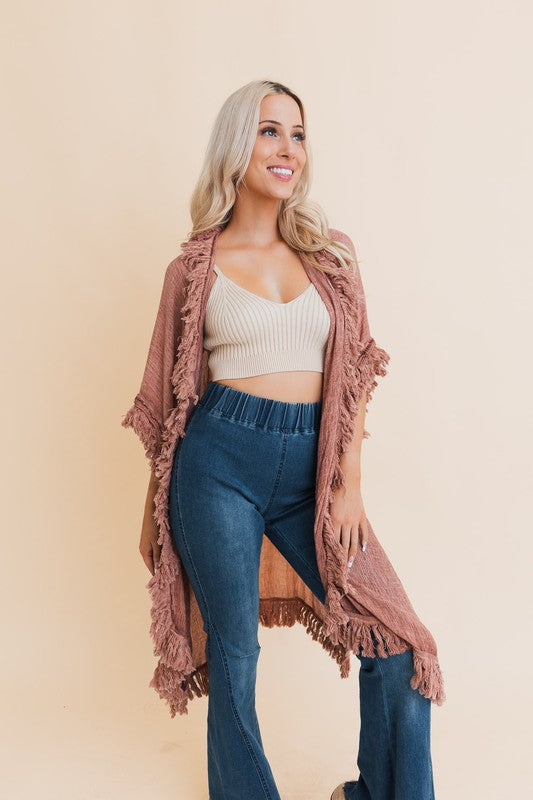 Sunbleached Cotton Fringe Ruffle Open Front Kimono