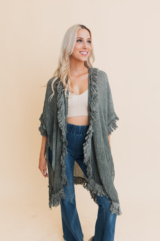 Sunbleached Cotton Fringe Ruffle Open Front Kimono