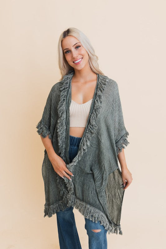 Sunbleached Cotton Fringe Ruffle Open Front Kimono