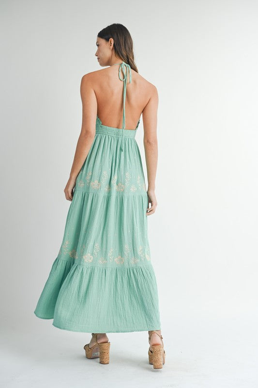 The Sea Is Calling Embroidered Maxi Dress Small / Seagreen The Sea Is Calling Embroidered Maxi Dress Small / Seagreen