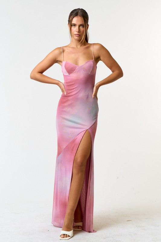 Tie Dye For High Slit Sleeveless Maxi Dress