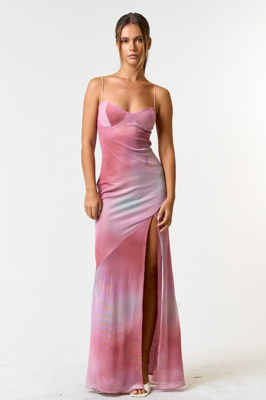 PREORDER - Tie Dye For High Slit Sleeveless Maxi Dress
