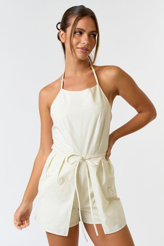 Seaside Halter Wrapped Waist Sleeveless Short Romper