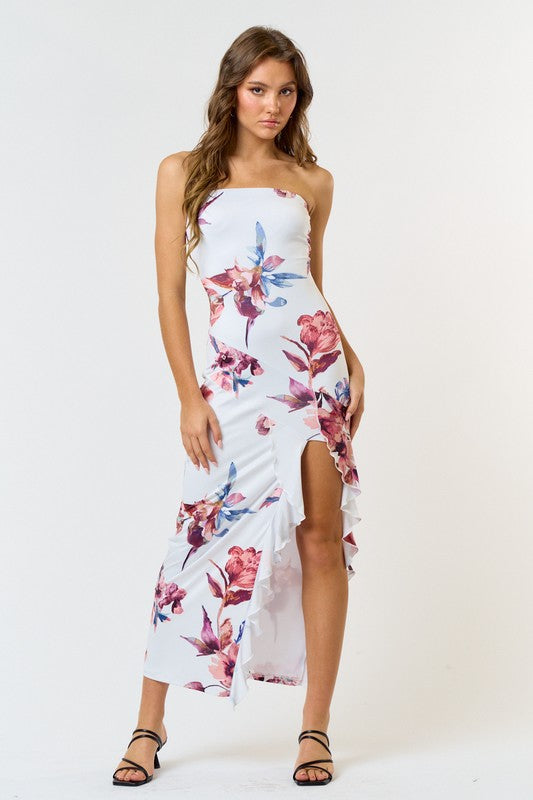 PREORDER - Date To Remember Floral Ruffle Maxi Dress