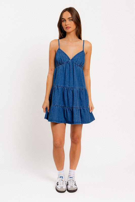 Evalee Tiered Denim Mini Dress Evalee Tiered Denim Mini Dress