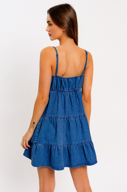 Evalee Tiered Denim Mini Dress Evalee Tiered Denim Mini Dress
