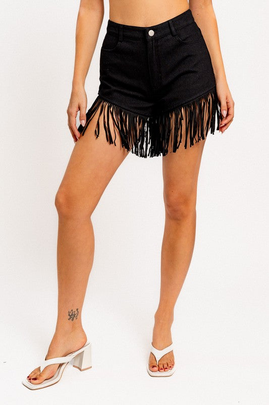 PREORDER - From The West High Waisted Fringe Denim Shorts