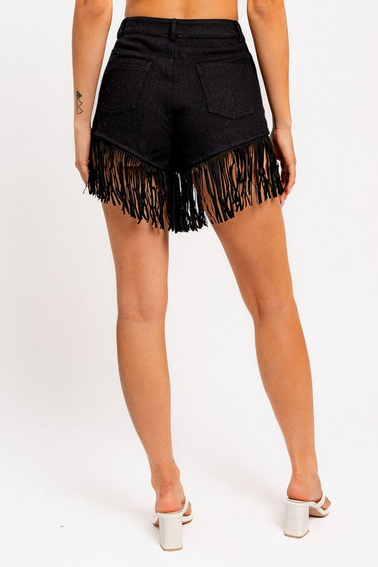 PREORDER - From The West High Waisted Fringe Denim Shorts