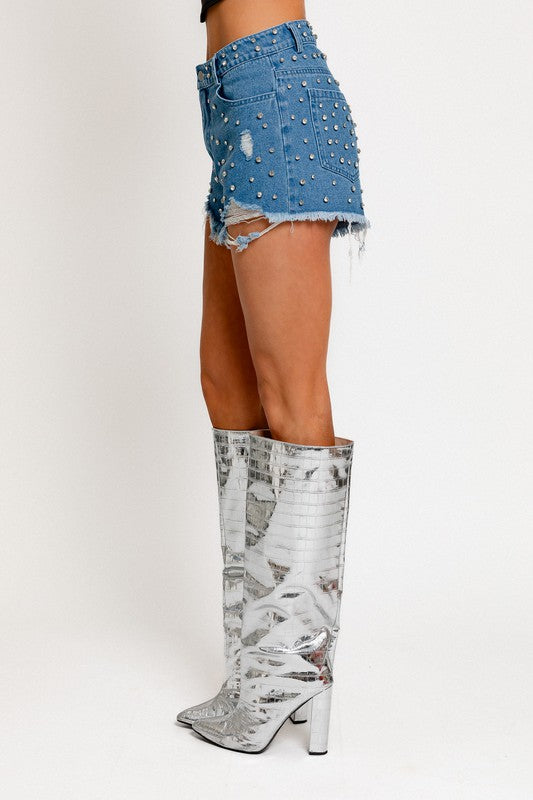 Stand Out & Sparkle Denim Shorts