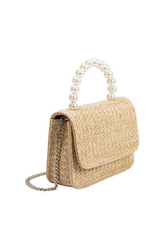 Melie Bianco Kelli Natural Small Straw Top Handle Bag