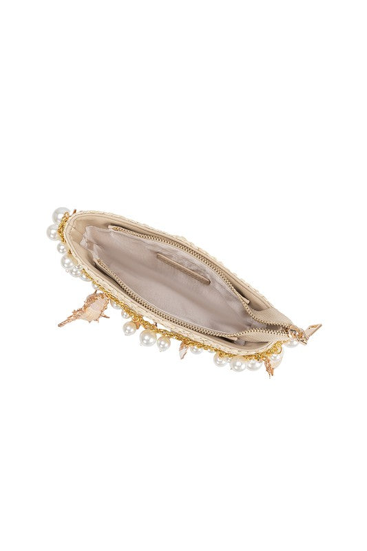 Melie Bianco Isla Natural Shells Straw Top Handle Bag