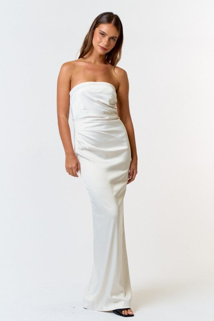 About Time Satin Pleated Tube Maxi Dress