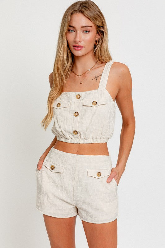 Naples Cotton Cropped Top & Shorts Set