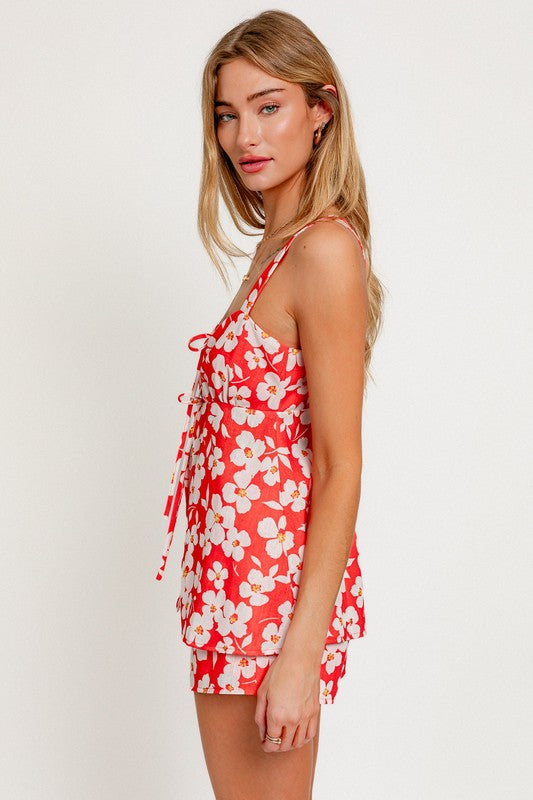 Kailani Floral Front Tie Flare Top