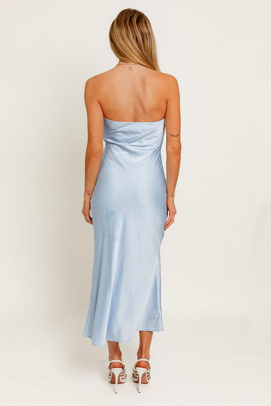 PREORDER - Satin Sky Strapless Midi Dress