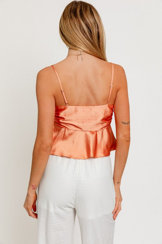 Apricot Open Front Satin Top