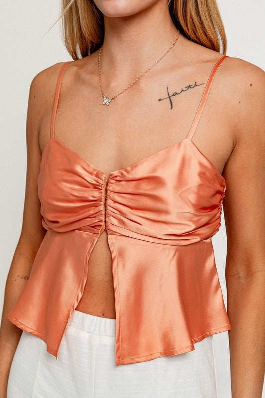 Apricot Open Front Satin Top