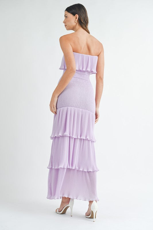 Lavender Moments Ruffle Tiered Smocked Maxi Dress