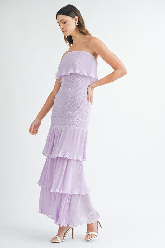 Lavender Moments Ruffle Tiered Smocked Maxi Dress