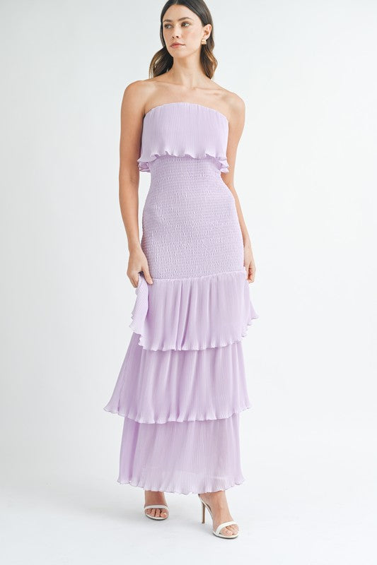 PREORDER - Lavender Moments Ruffle Tiered Smocked Maxi Dress