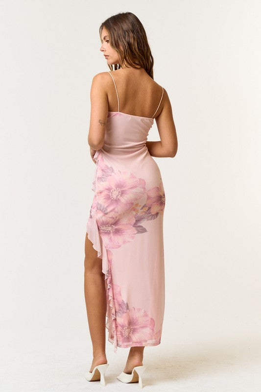 PREORDER - Palmilla Floral Mesh Ruffle Maxi Dress