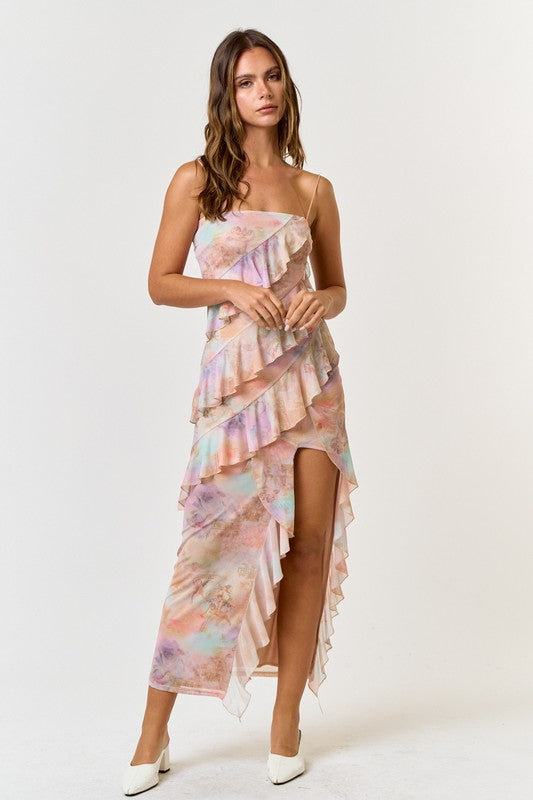 Baby Cherub Party Mesh Ruffle Maxi Dress