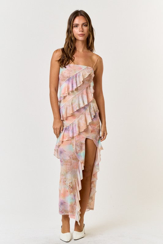 Baby Cherub Party Mesh Ruffle Maxi Dress