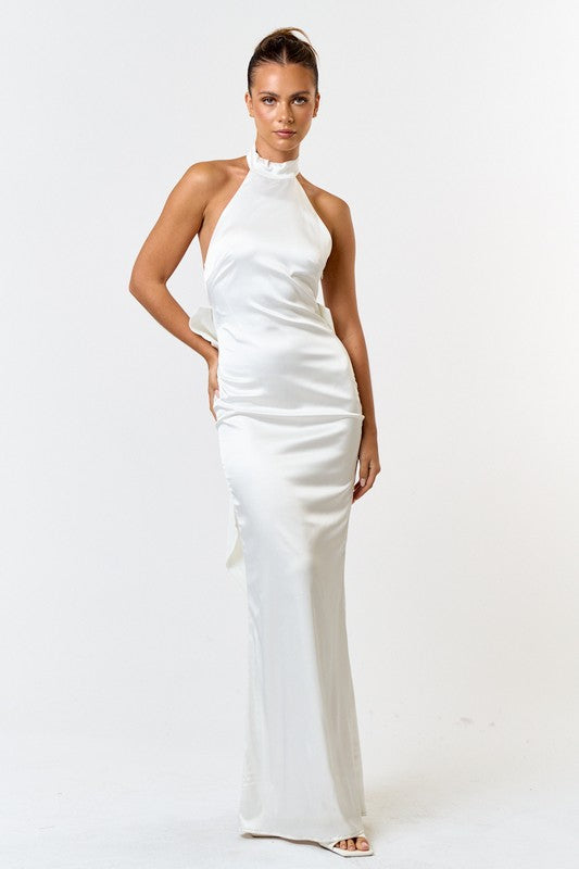 Vow Factor Halter Neckline White Maxi Dress