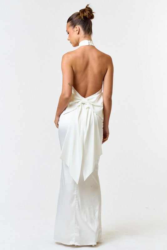 Vow Factor Halter Neckline White Maxi Dress