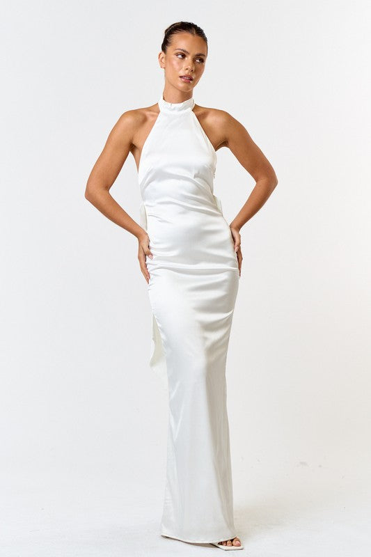 Vow Factor Halter Neckline White Maxi Dress