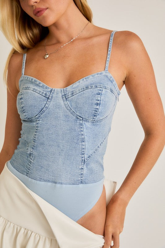 Having a Denim Good Time Bustier Bodysuit