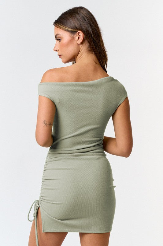 Olive You Ruched One Shoulder Mini Dress