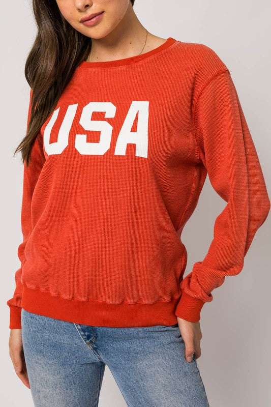 USA Round Neck Thermal Sweatshirt