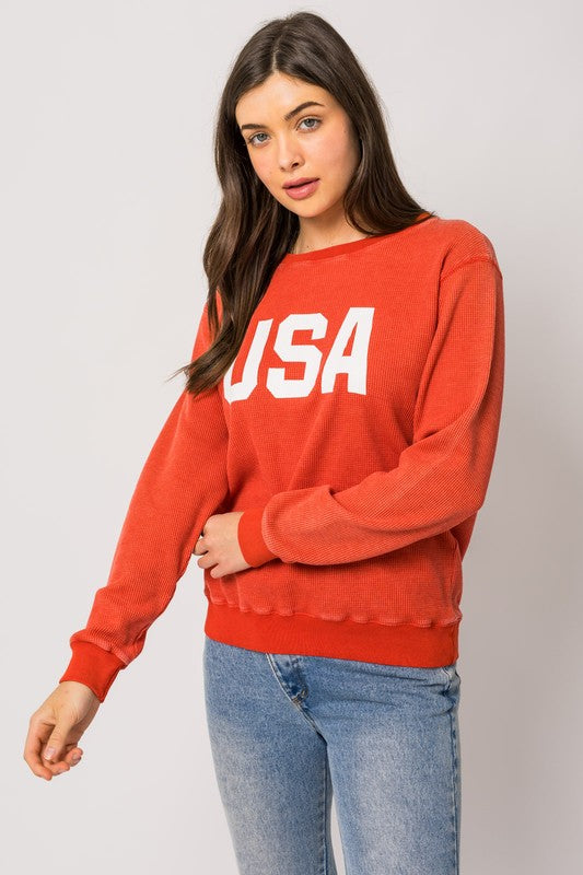 USA Round Neck Thermal Sweatshirt