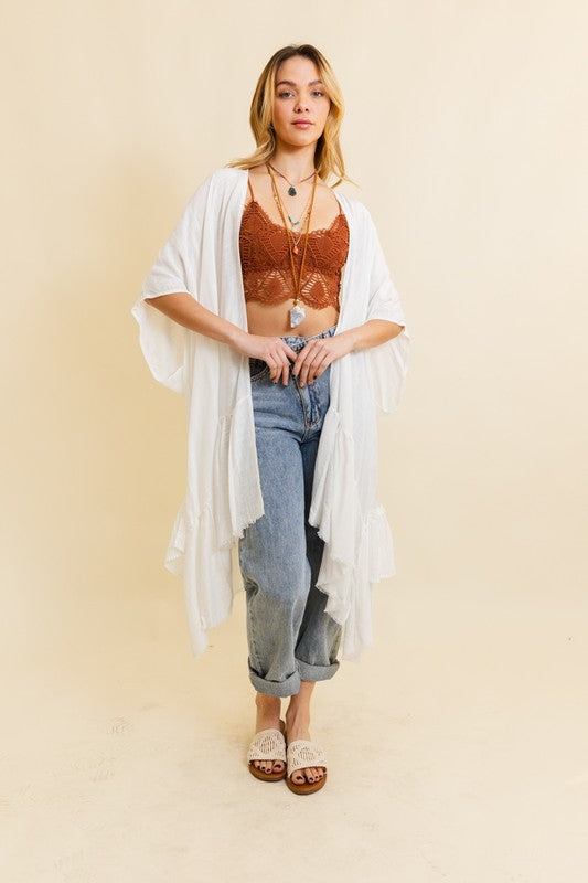 Solid Ruffle Edge Bohemian Kimono