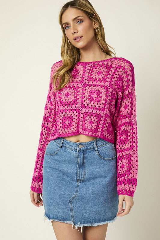 Elisa Knit Long Sleeve Crochet Top