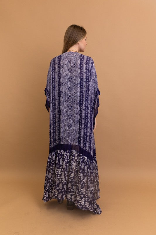 Paisley Tapestry Open Front Maxi Kimono - Final Sale