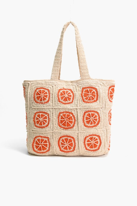 Orange Crochet Beach Tote Bag