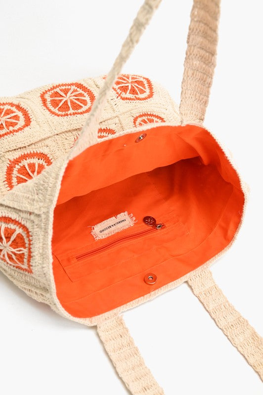Orange Crochet Beach Tote Bag