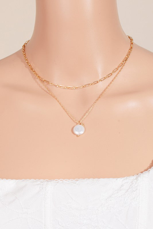 Pearl Drop Chain Layer Necklace Set