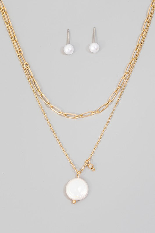 Pearl Drop Chain Layer Necklace Set