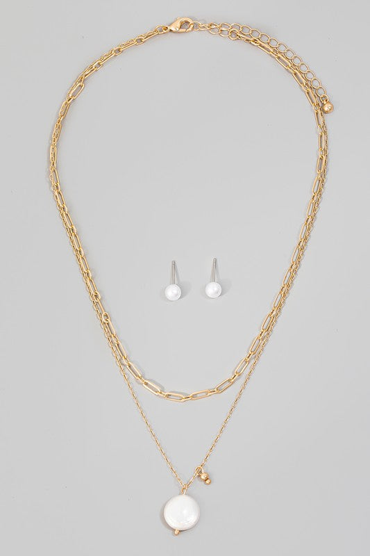 Pearl Drop Chain Layer Necklace Set