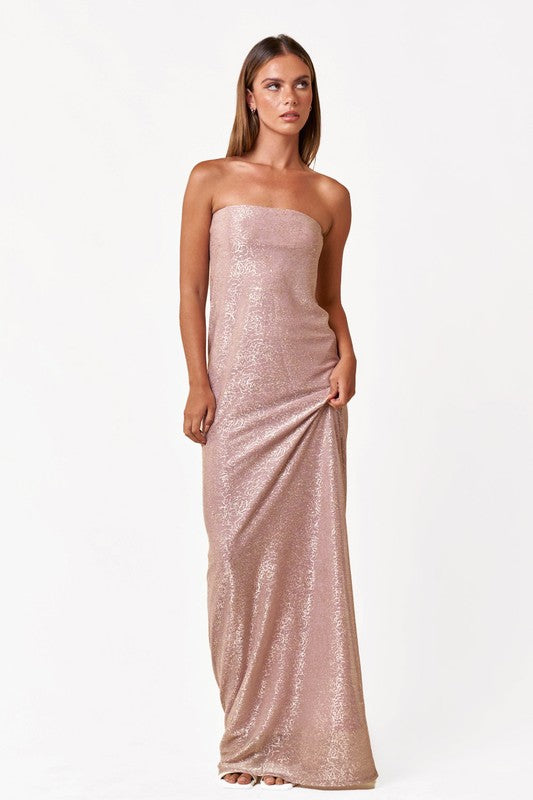 Blush Hour Shimmer Jacquard Tube Maxi Dress