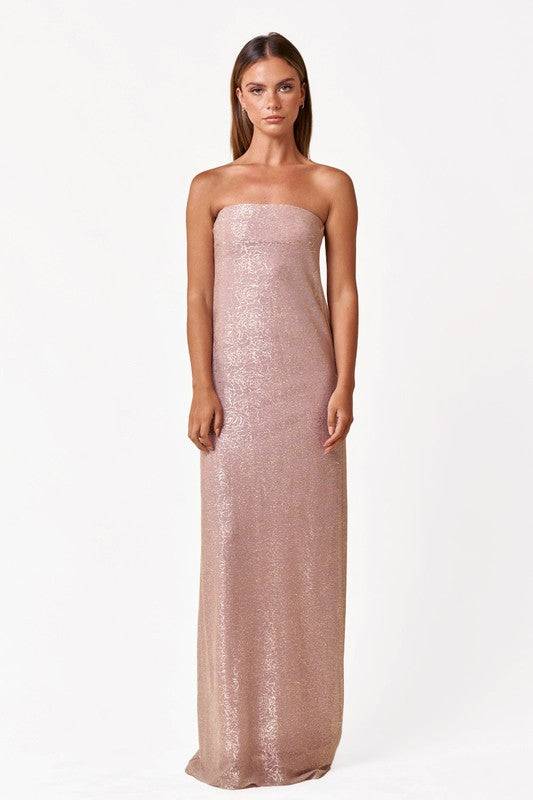 Blush Hour Shimmer Jacquard Tube Maxi Dress