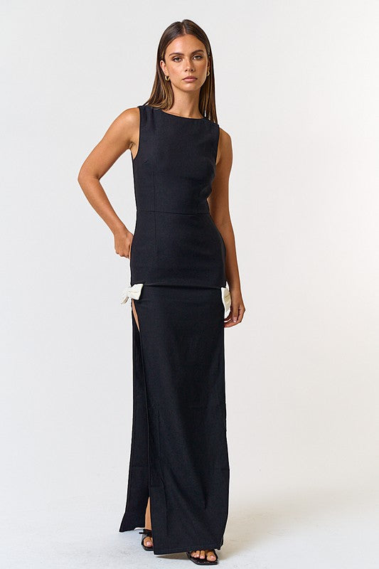 Jana High Slit Bow Sleeveless Maxi Dress