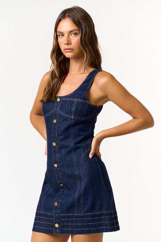 Ready to Charm Button Down Dark Denim Mini Dress