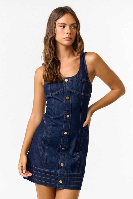 Ready to Charm Button Down Dark Denim Mini Dress